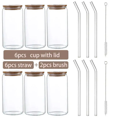 Modern clear glass cup with bamboo lid kitchen drinking mug