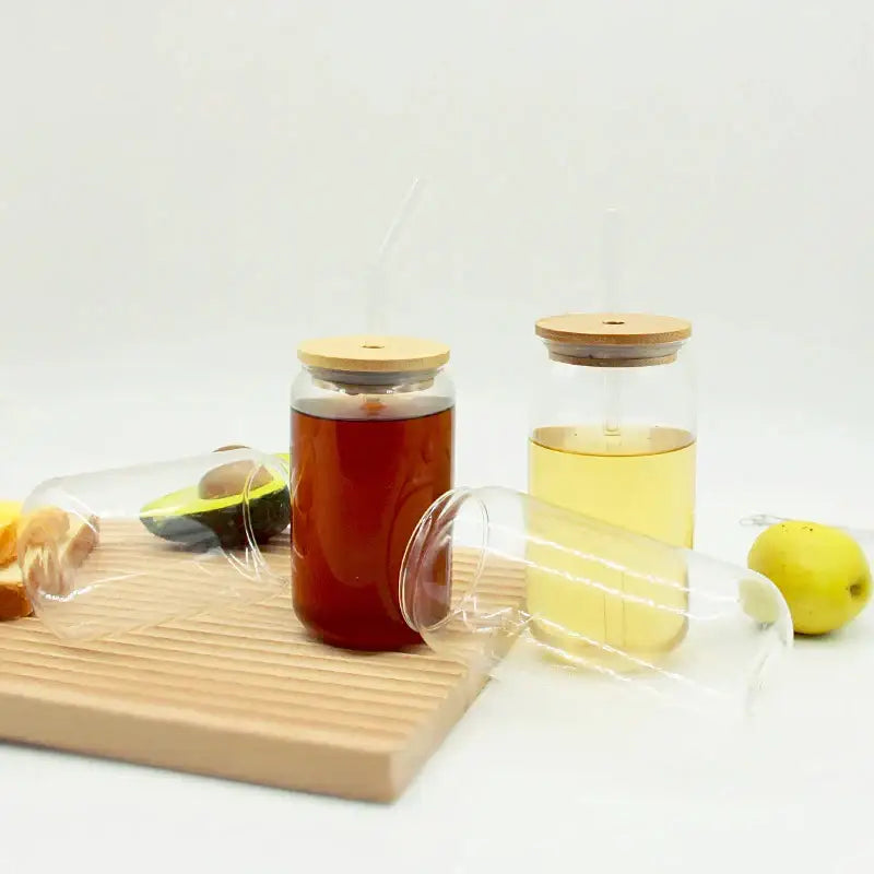 Modern clear glass cup with bamboo lid kitchen drinking mug