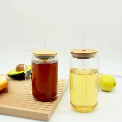 Modern clear glass cup with bamboo lid kitchen drinking mug