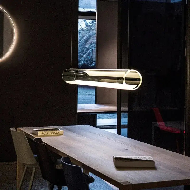 Modern clear glass cylinder pendant light dining room warm led