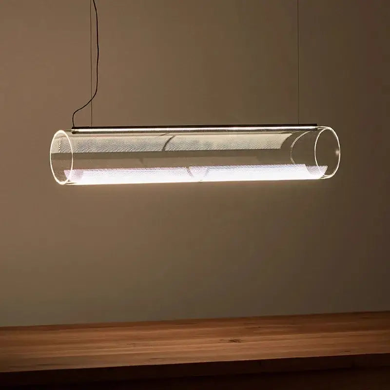 Modern clear glass cylinder pendant light dining room warm led
