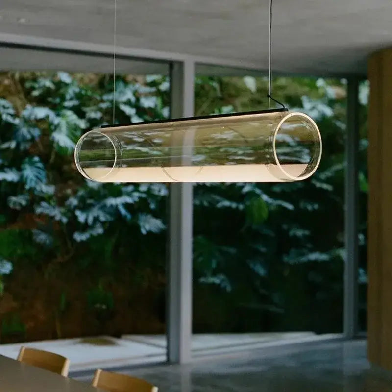 Modern clear glass cylinder pendant light dining room warm led