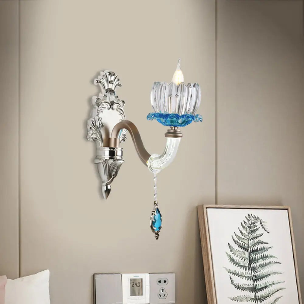 DecorBites™ Modern Clear Glass Floral Wall Light with Chrome Finish Sconce Lamp