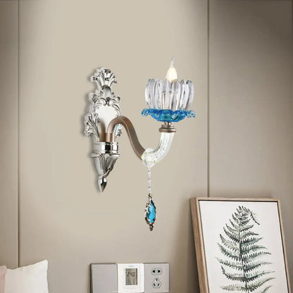 DecorBites™ Modern Clear Glass Floral Wall Light with Chrome Finish Sconce Lamp