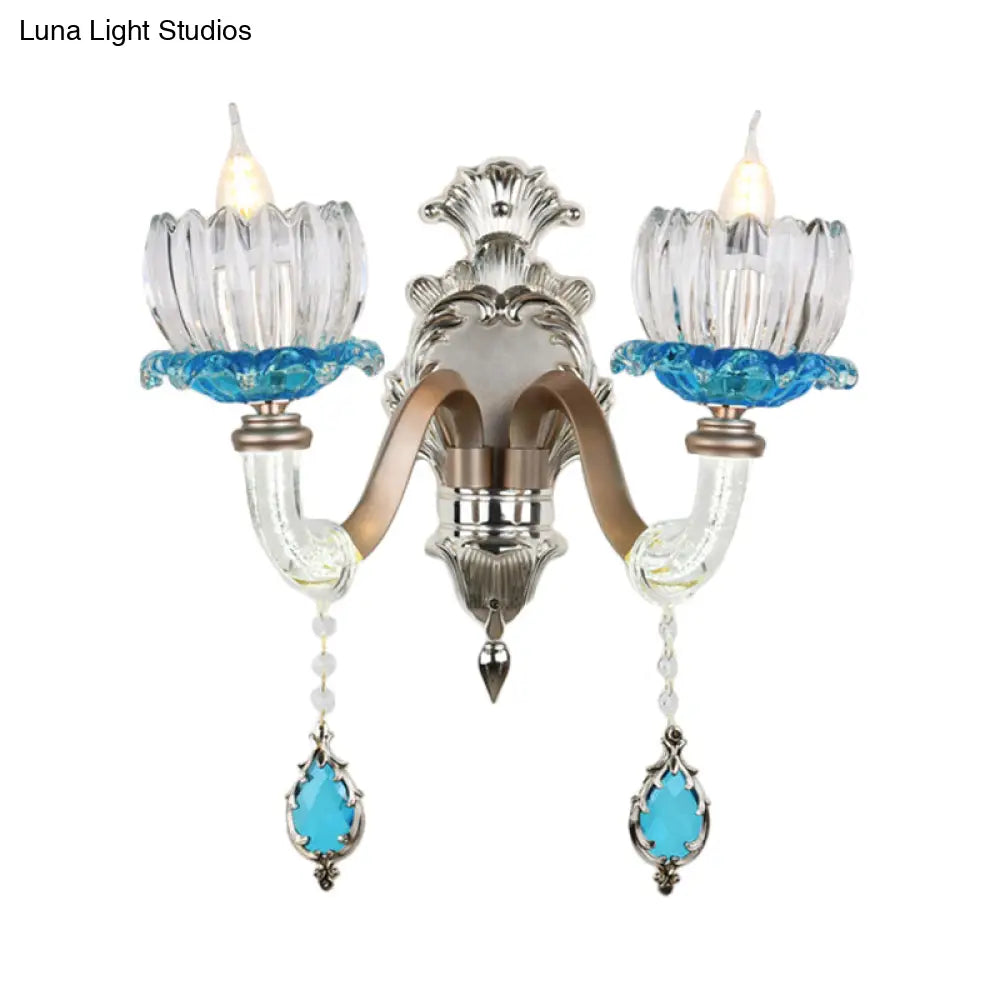DecorBites™ Modern Clear Glass Floral Wall Light with Chrome Finish Sconce Lamp
