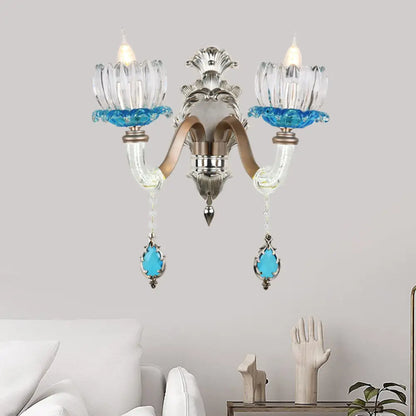 DecorBites™ Modern Clear Glass Floral Wall Light with Chrome Finish Sconce Lamp