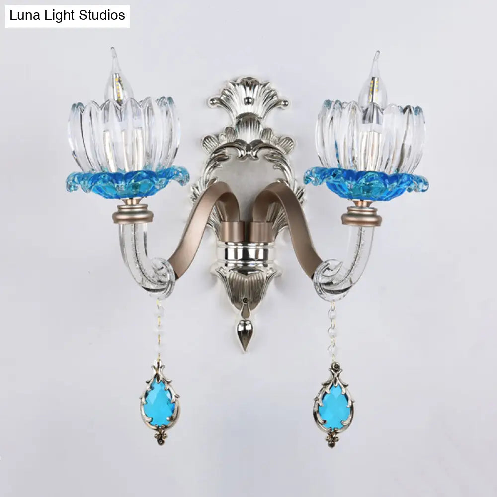 DecorBites™ Modern Clear Glass Floral Wall Light with Chrome Finish Sconce Lamp