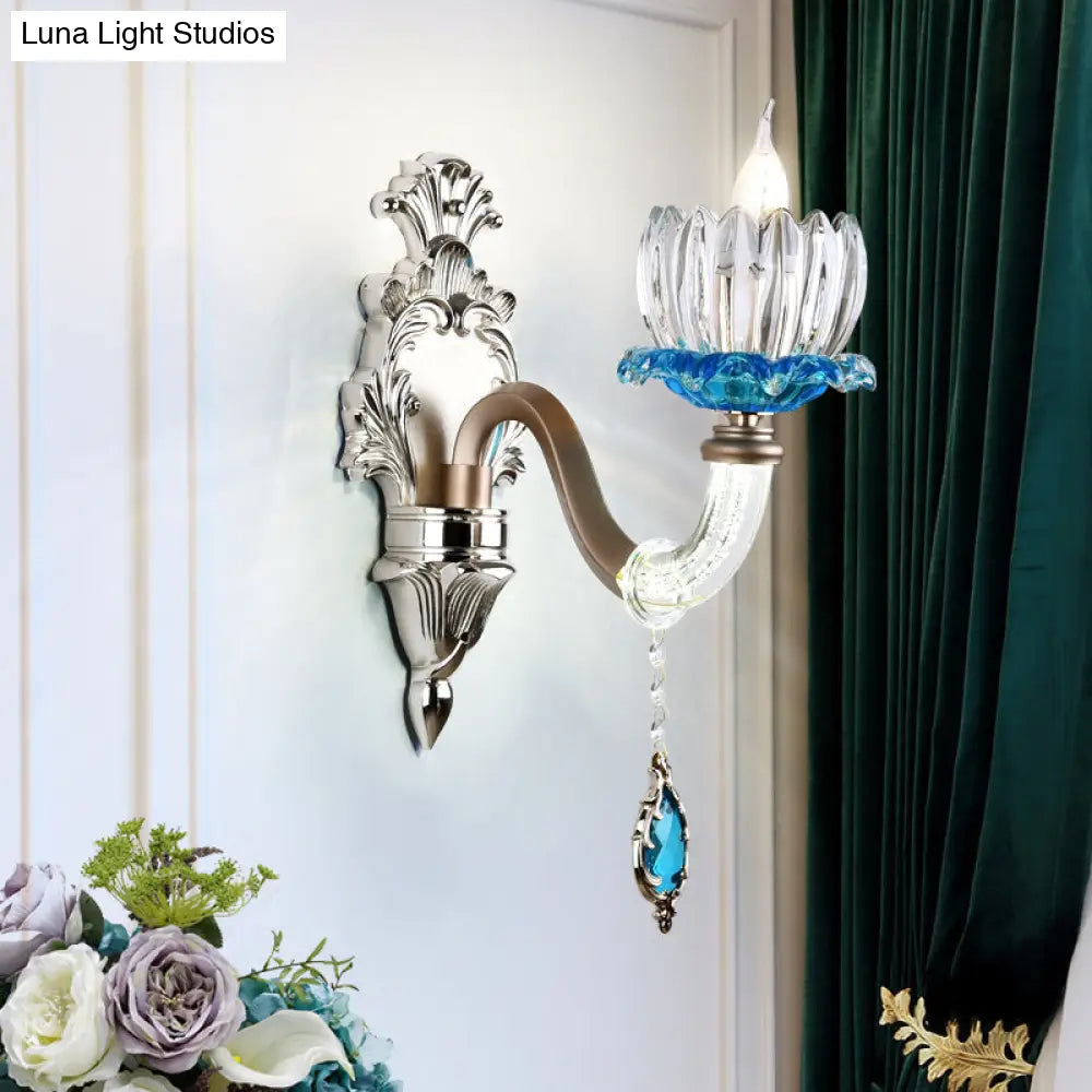 DecorBites™ Modern Clear Glass Floral Wall Light with Chrome Finish Sconce Lamp