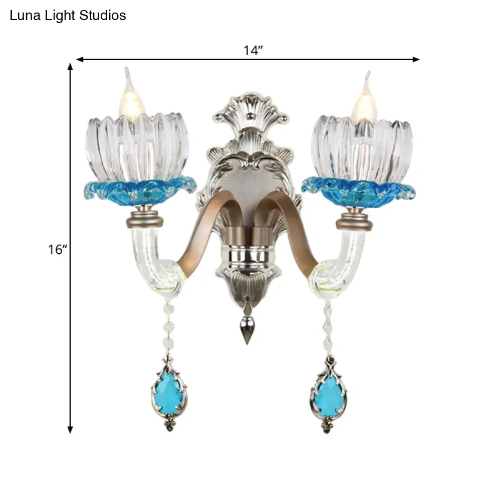 DecorBites™ Modern Clear Glass Floral Wall Light with Chrome Finish Sconce Lamp