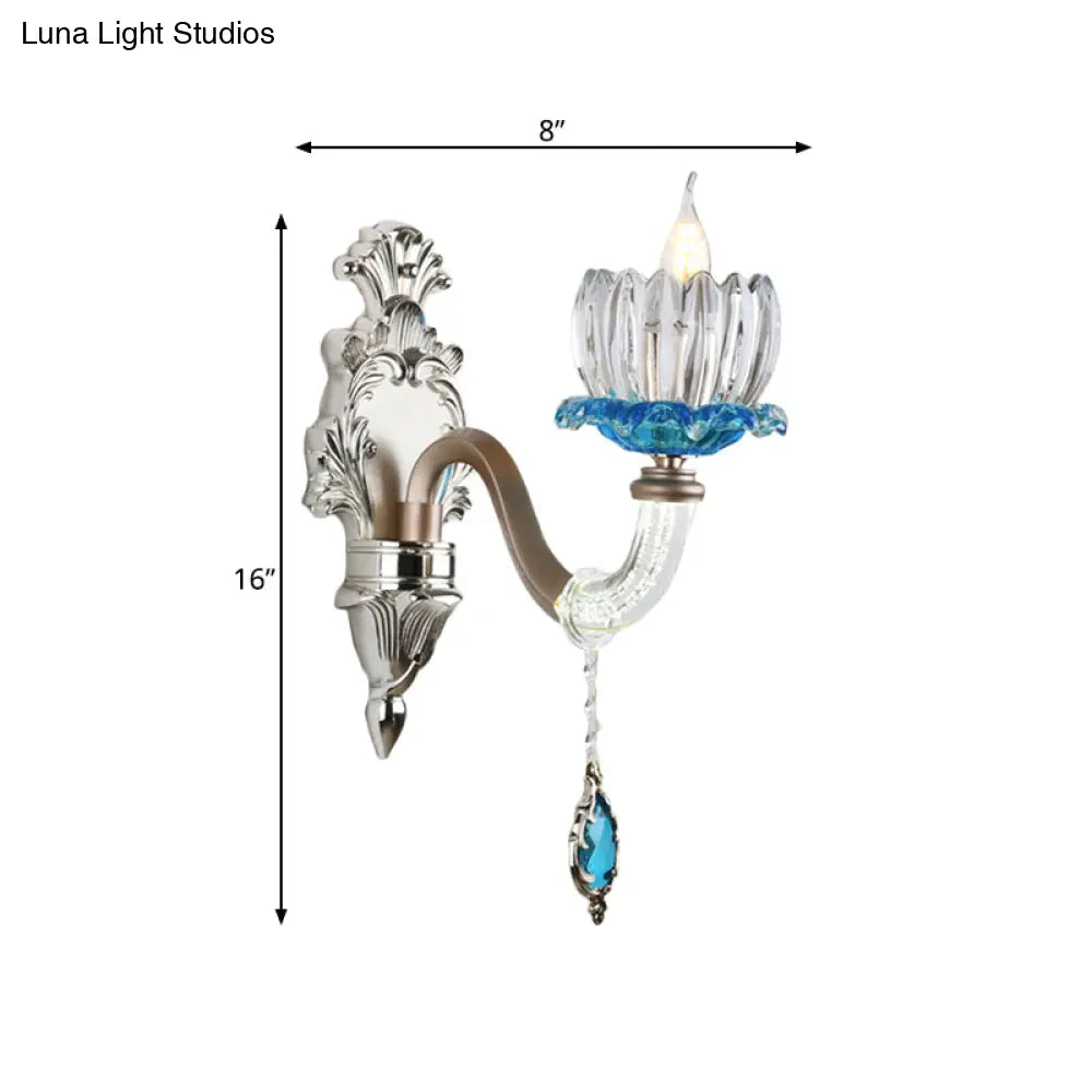 DecorBites™ Modern Clear Glass Floral Wall Light with Chrome Finish Sconce Lamp