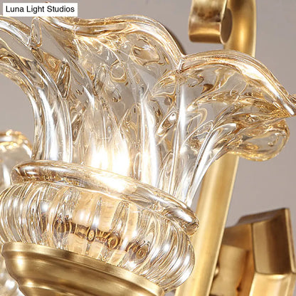 DecorBites™ Modern Clear Glass Flower Sconce: Brass Wall Lamp with Crystal Accent - 1/2 Lights