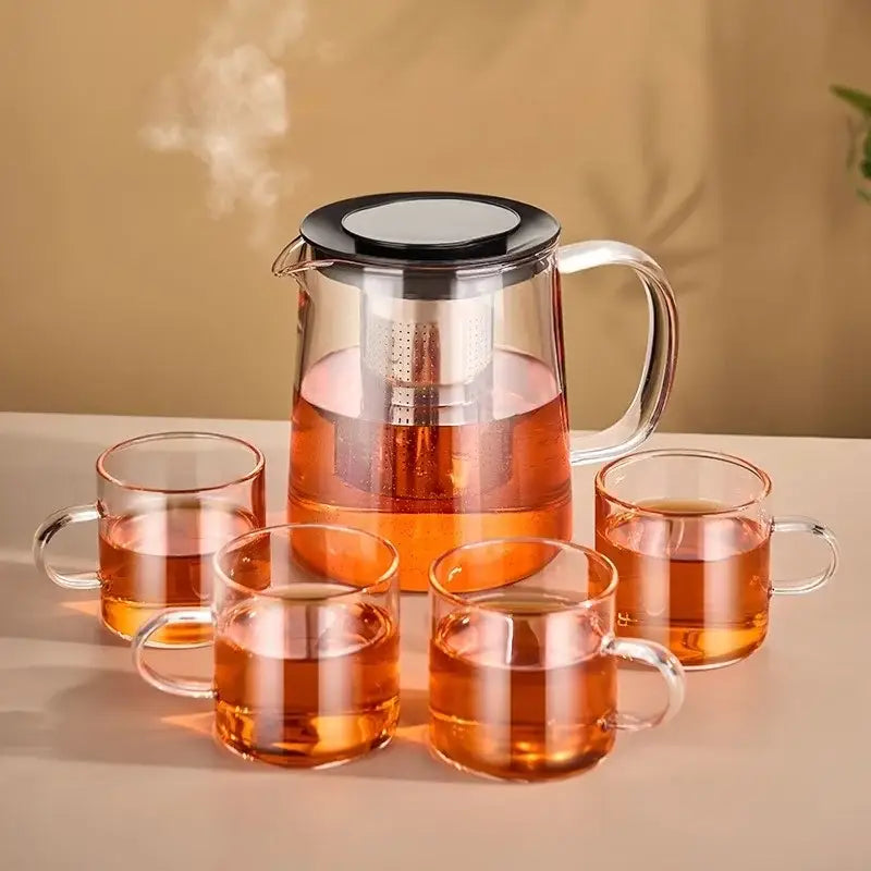 Modern clear glass flower teapot with infuser – kitchen tea set