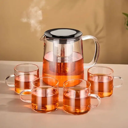 Modern clear glass flower teapot with infuser – kitchen tea set
