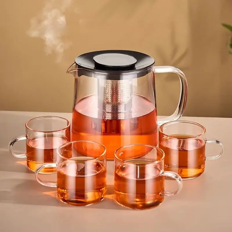 Modern clear glass flower teapot with infuser – kitchen tea set