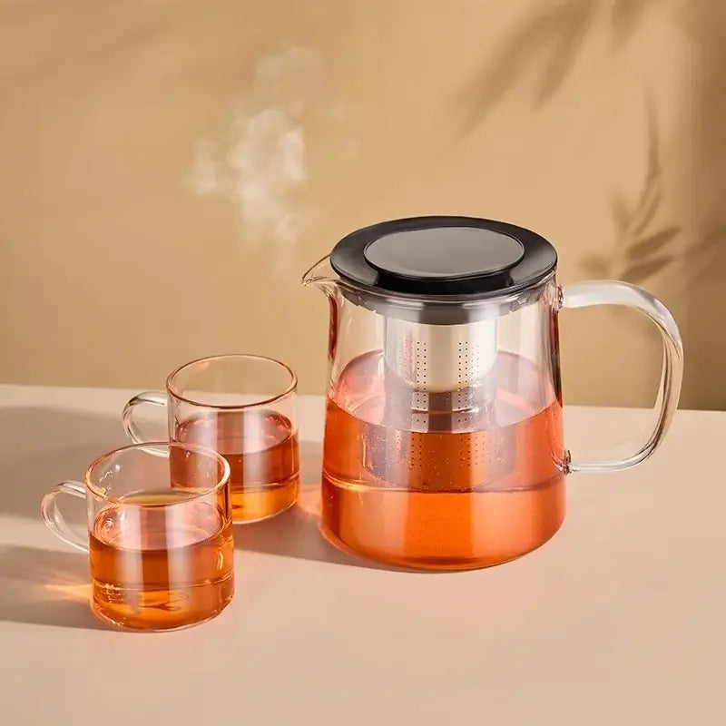 Modern clear glass flower teapot with infuser – kitchen tea set