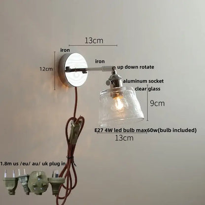 Modern clear glass led wall lamp bedroom pull chain crystal light