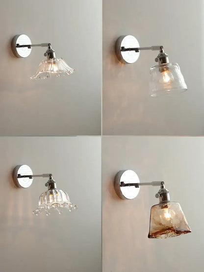 Modern clear glass led wall lamp bedroom pull chain crystal light