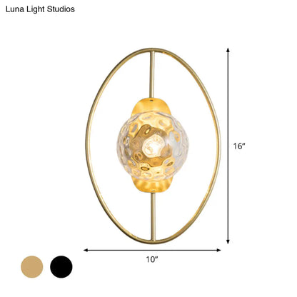 DecorBites™ Modern Clear Glass Orb Sconce Lamp - 1-Bulb Black/Gold Wall Light with Ring Detail