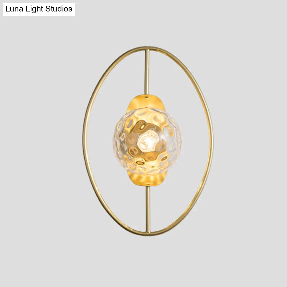 DecorBites™ Modern Clear Glass Orb Sconce Lamp - 1-Bulb Black/Gold Wall Light with Ring Detail