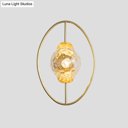 DecorBites™ Modern Clear Glass Orb Sconce Lamp - 1-Bulb Black/Gold Wall Light with Ring Detail