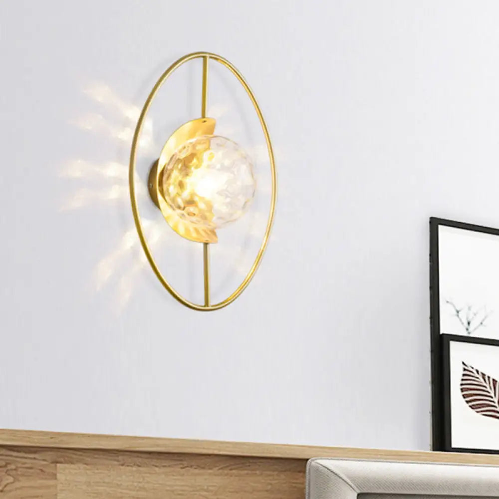 DecorBites™ Modern Clear Glass Orb Sconce Lamp - 1-Bulb Black/Gold Wall Light with Ring Detail