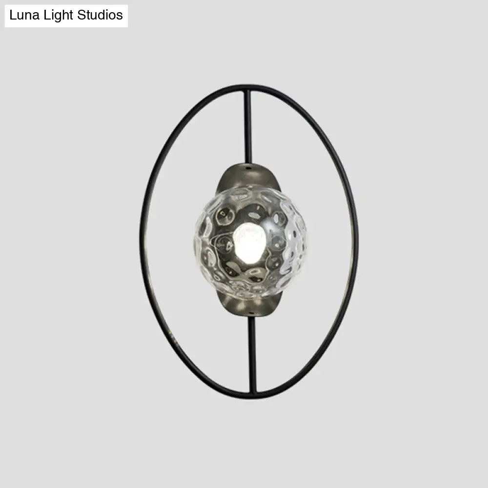 DecorBites™ Modern Clear Glass Orb Sconce Lamp - 1-Bulb Black/Gold Wall Light with Ring Detail