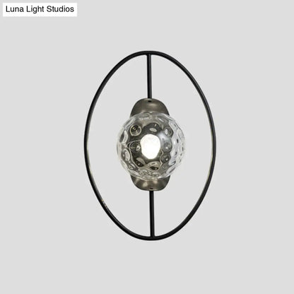 DecorBites™ Modern Clear Glass Orb Sconce Lamp - 1-Bulb Black/Gold Wall Light with Ring Detail