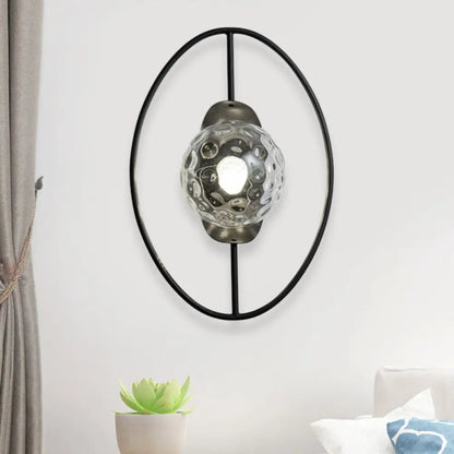 DecorBites™ Modern Clear Glass Orb Sconce Lamp - 1-Bulb Black/Gold Wall Light with Ring Detail