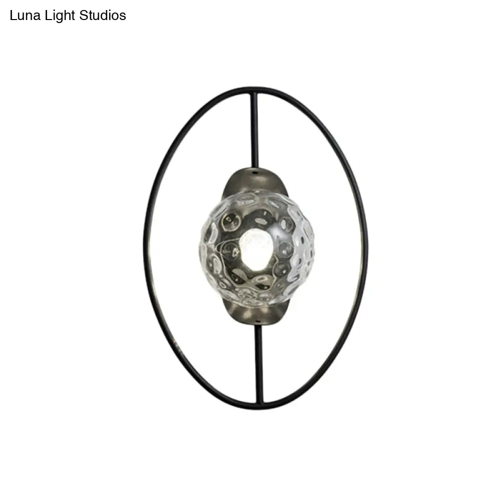 DecorBites™ Modern Clear Glass Orb Sconce Lamp - 1-Bulb Black/Gold Wall Light with Ring Detail