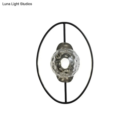 DecorBites™ Modern Clear Glass Orb Sconce Lamp - 1-Bulb Black/Gold Wall Light with Ring Detail