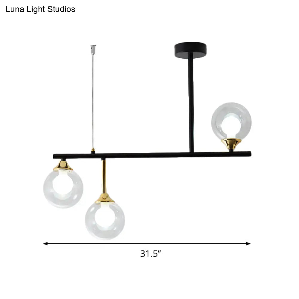 DecorBites™ Modern Clear Glass Pendant Light Fixture: 3-Bulb Globe Island Lighting in Black for Dining Room