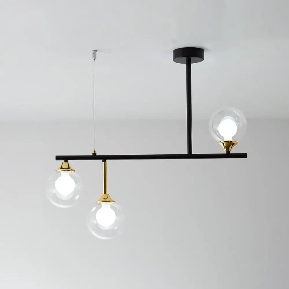 DecorBites™ Modern Clear Glass Pendant Light Fixture: 3-Bulb Globe Island Lighting in Black for Dining Room
