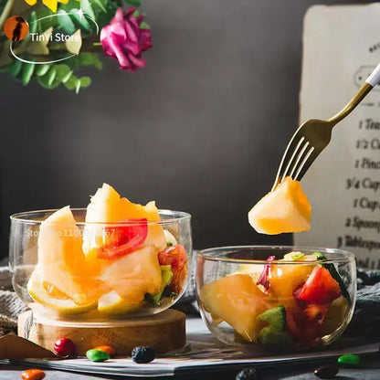 Modern clear glass salad bowl set kitchen food storage box