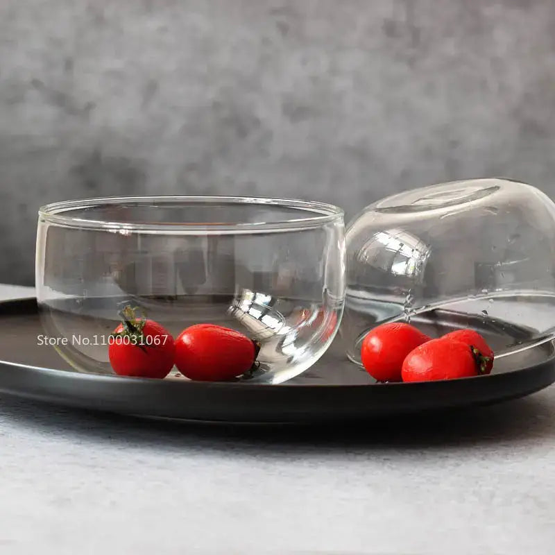 Modern clear glass salad bowl set kitchen food storage box