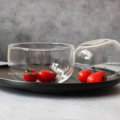 Modern clear glass salad bowl set kitchen food storage box