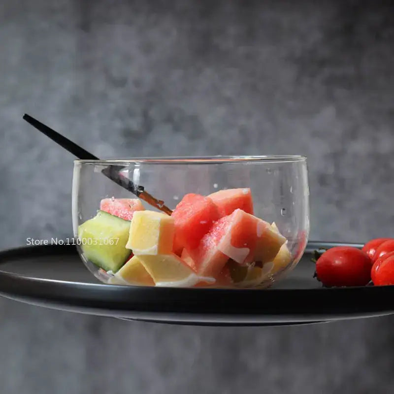 Modern clear glass salad bowl set kitchen food storage box