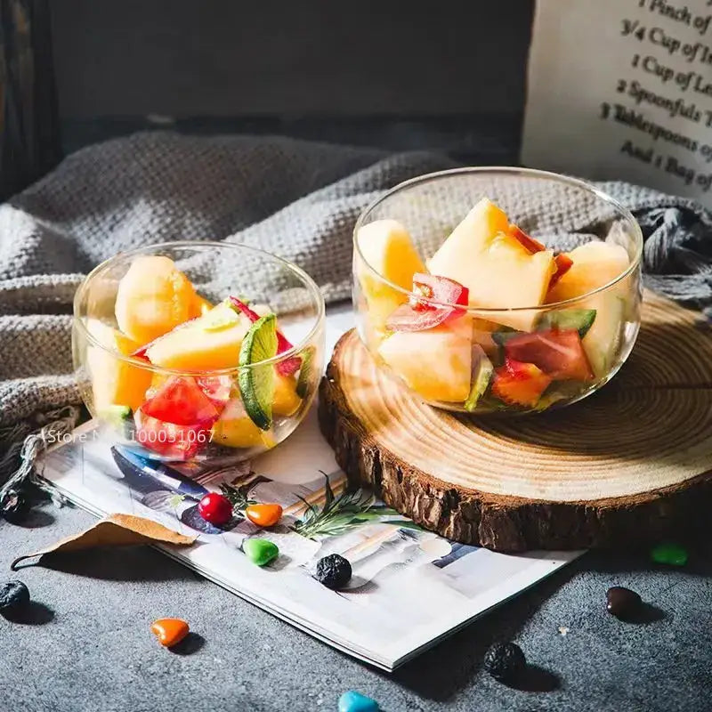 Modern clear glass salad bowl set kitchen food storage box
