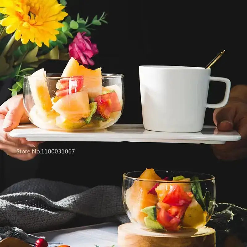 Modern clear glass salad bowl set kitchen food storage box