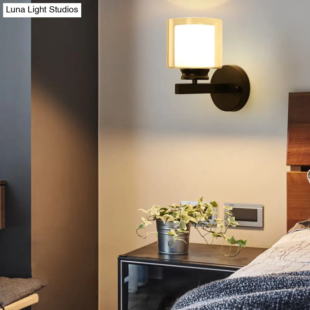DecorBites™ Modern Clear Glass Sconce Lighting - 1 Light Wall Mounted Fixture in Black/Chrome