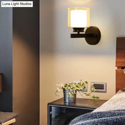 DecorBites™ Modern Clear Glass Sconce Lighting - 1 Light Wall Mounted Fixture in Black/Chrome