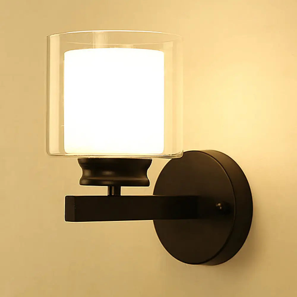 DecorBites™ Modern Clear Glass Sconce Lighting - 1 Light Wall Mounted Fixture in Black/Chrome
