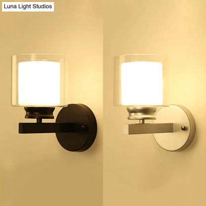 DecorBites™ Modern Clear Glass Sconce Lighting - 1 Light Wall Mounted Fixture in Black/Chrome