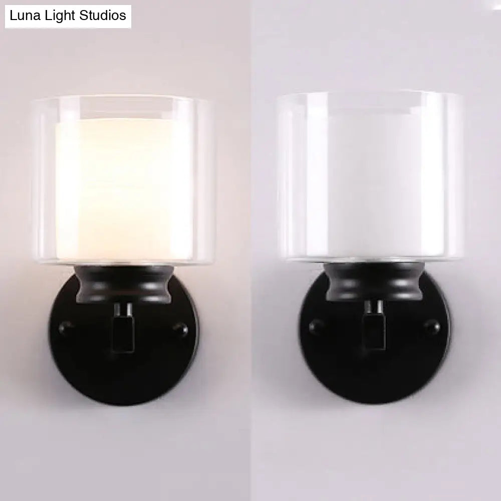 DecorBites™ Modern Clear Glass Sconce Lighting - 1 Light Wall Mounted Fixture in Black/Chrome