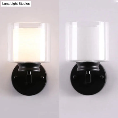 DecorBites™ Modern Clear Glass Sconce Lighting - 1 Light Wall Mounted Fixture in Black/Chrome