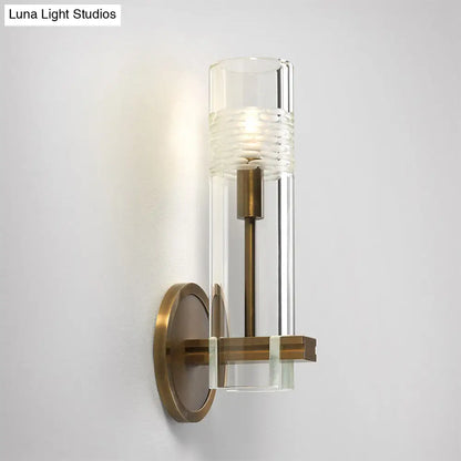 DecorBites™ Modern Clear Glass Sconce with Brass Metal Arm and 1 Bulb Wall Light Fixture