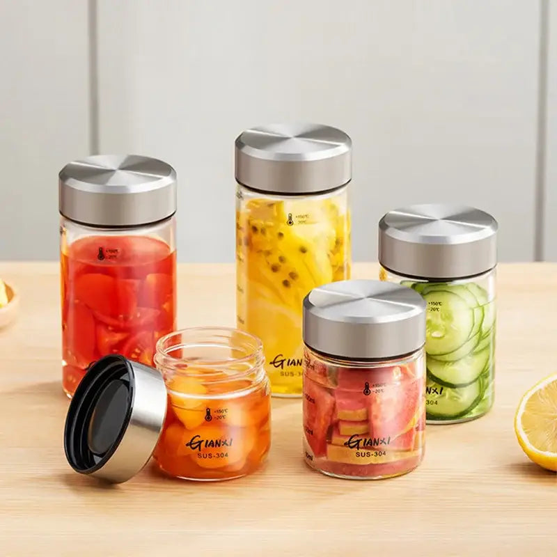 Modern clear glass sealed jug kitchen storage jar with stainless lid