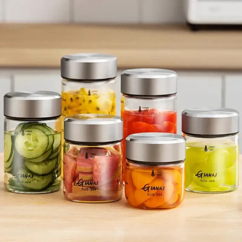 Modern clear glass sealed jug kitchen storage jar with stainless lid