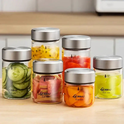 Modern clear glass sealed jug kitchen storage jar with stainless lid