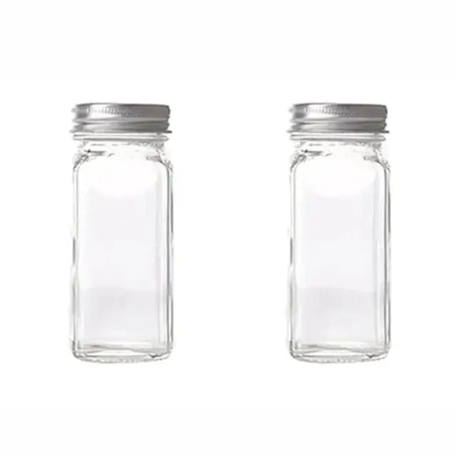 Modern clear glass seasoning jar set with black lids for kitchen