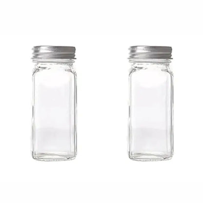 Modern clear glass seasoning jar set with black lids for kitchen